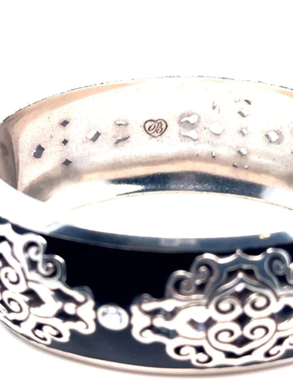 Brighton‎ Black Enamel Silver-Tone Filigree Bangle Bracelet